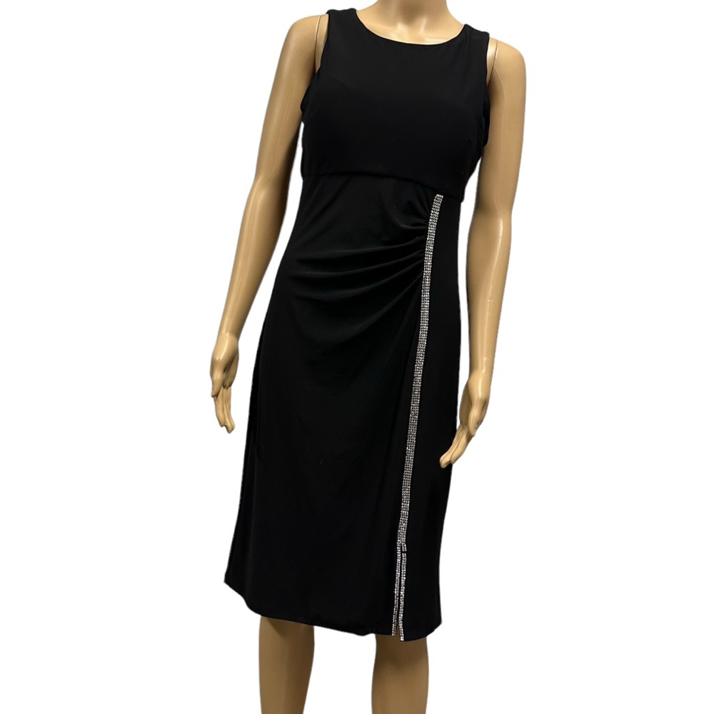 MSK Black Rhinestone Stretch Sleeveless Above The Knee Evening Sheath Dress S